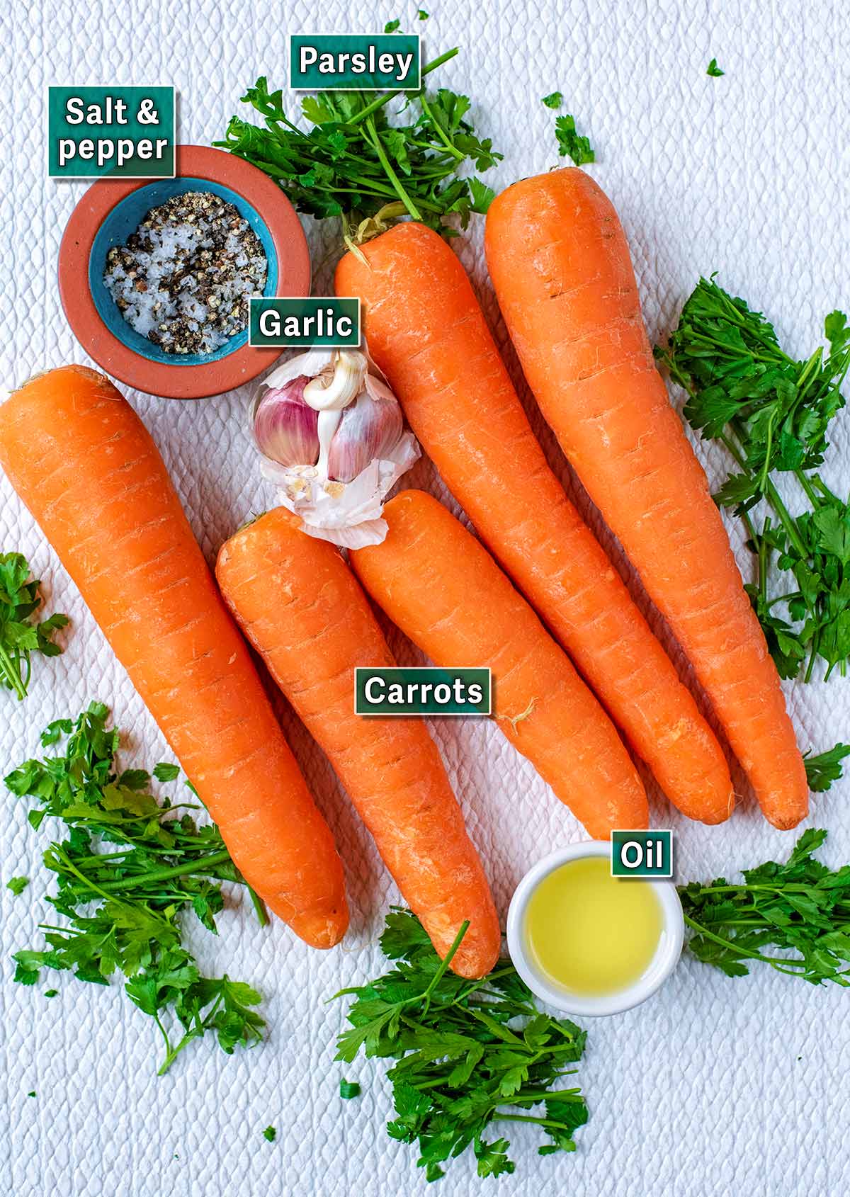 All the ingredients needed for this recipe with text overlay labels.