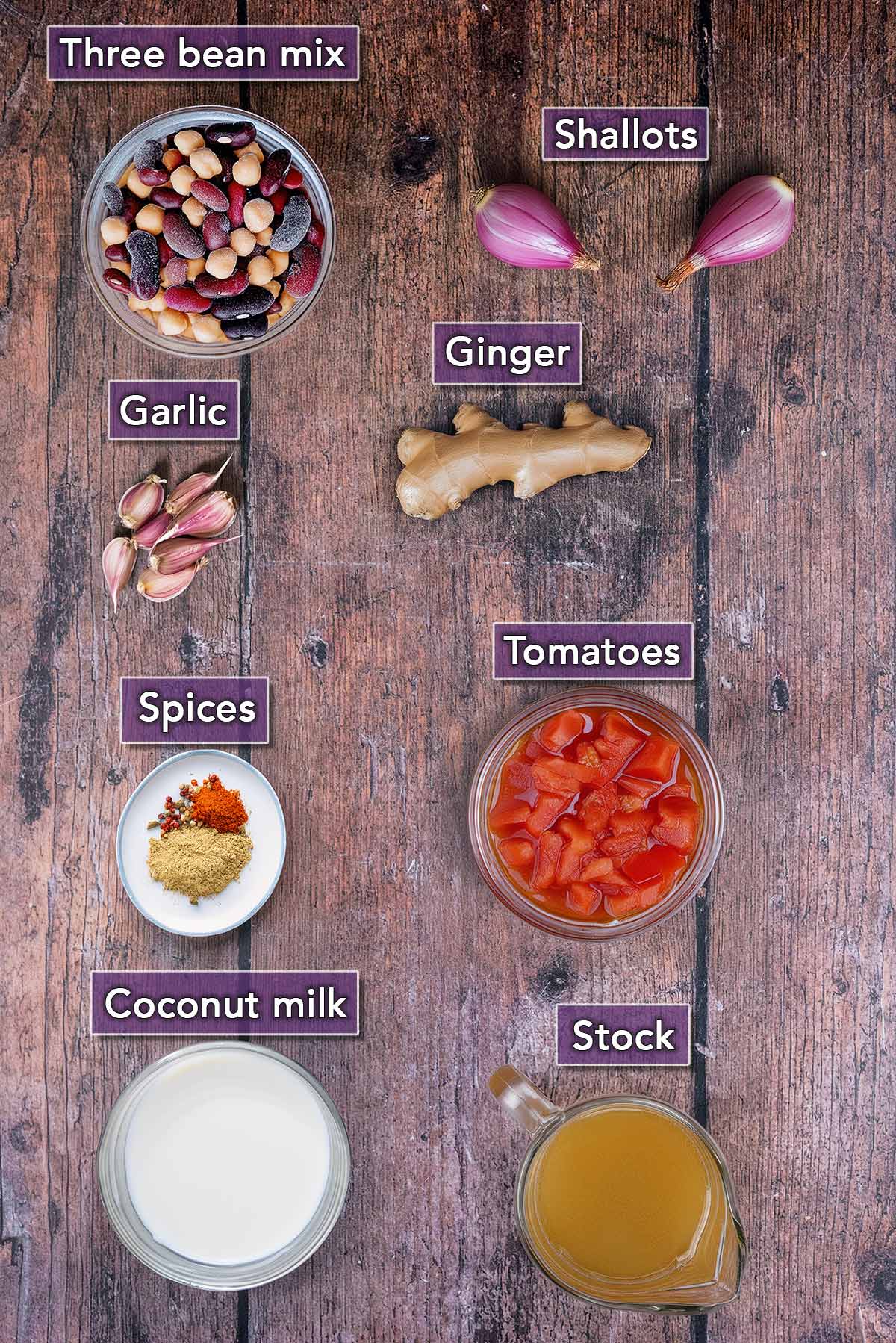 All the ingredients needed for this recipe, each with a text overlay label.