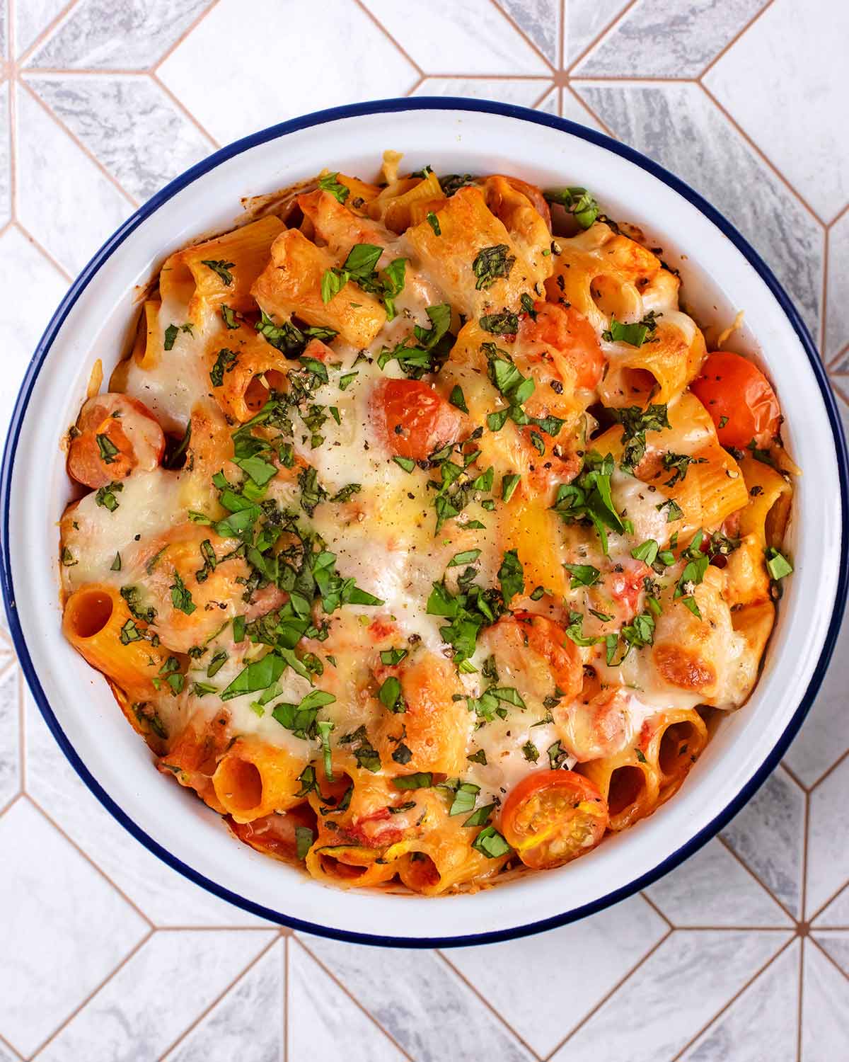 Cooked chicken pasta bake.