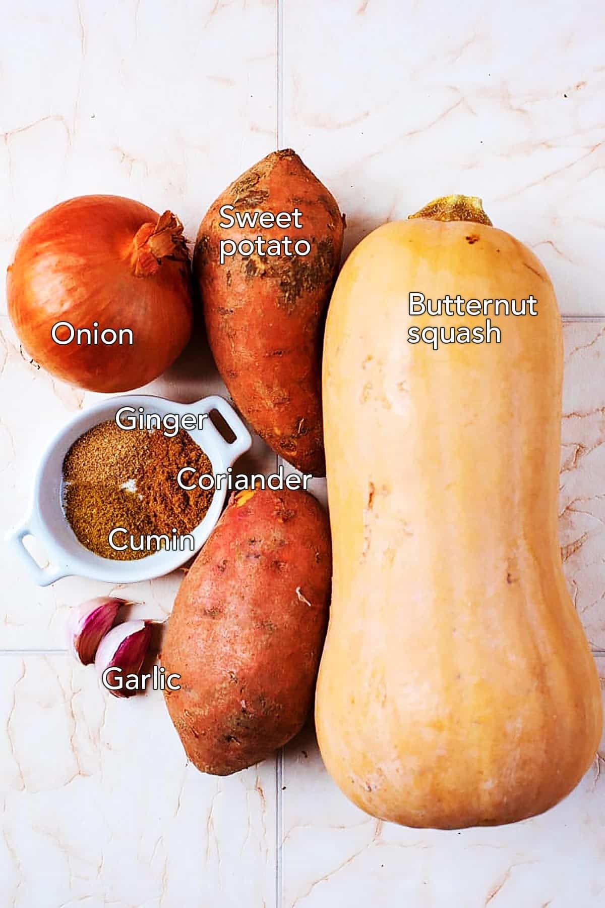 Ingredients needed to make squash and potato soup