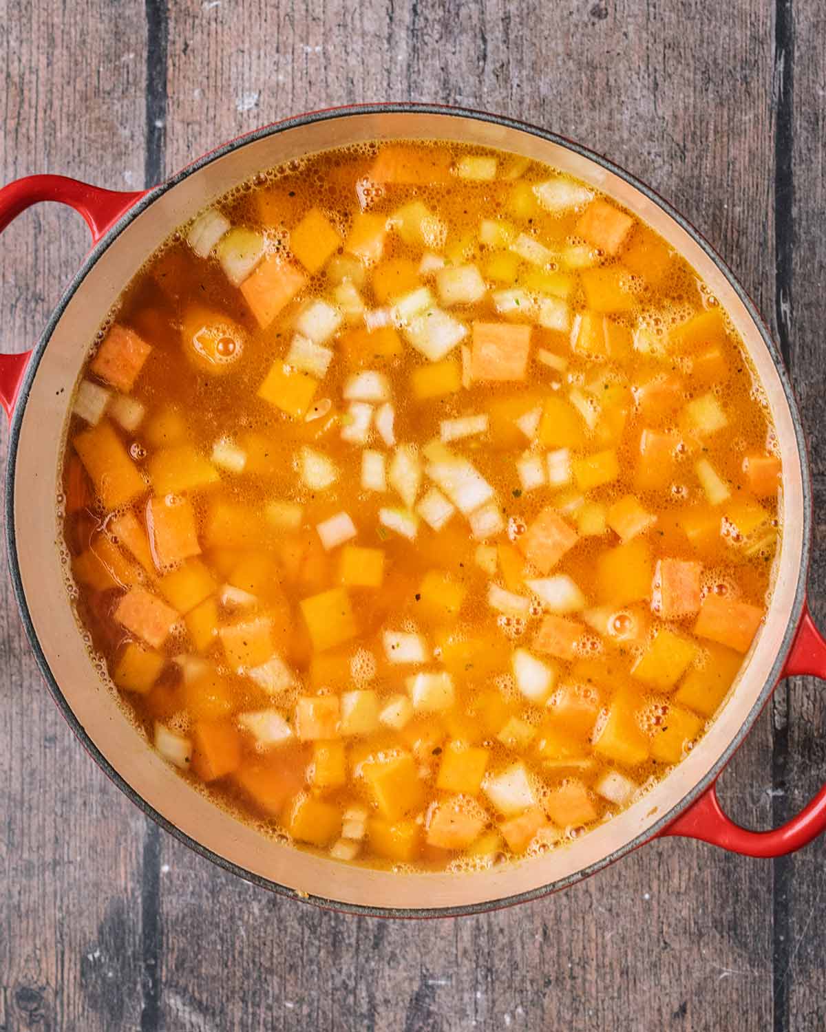Stock added to the pot.