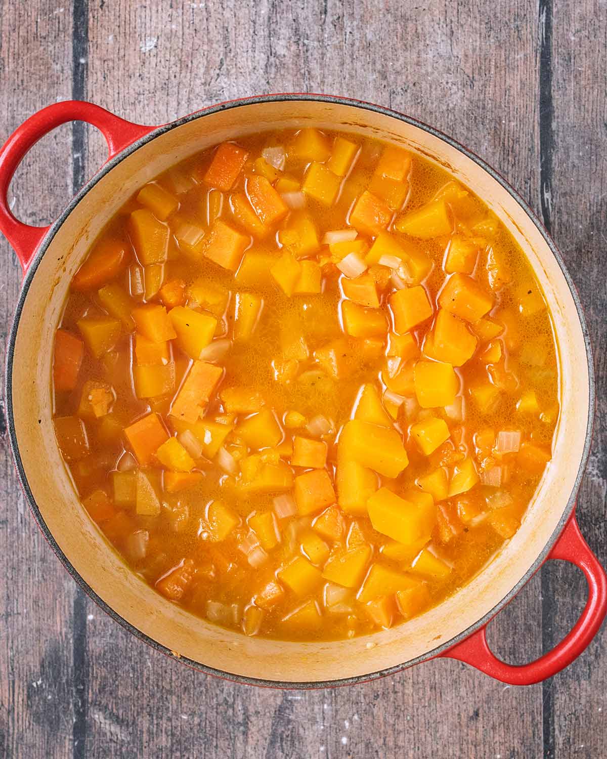 Everything cooked in the pot.