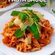 Hidden vegetable pasta sauce with a text overlay title.