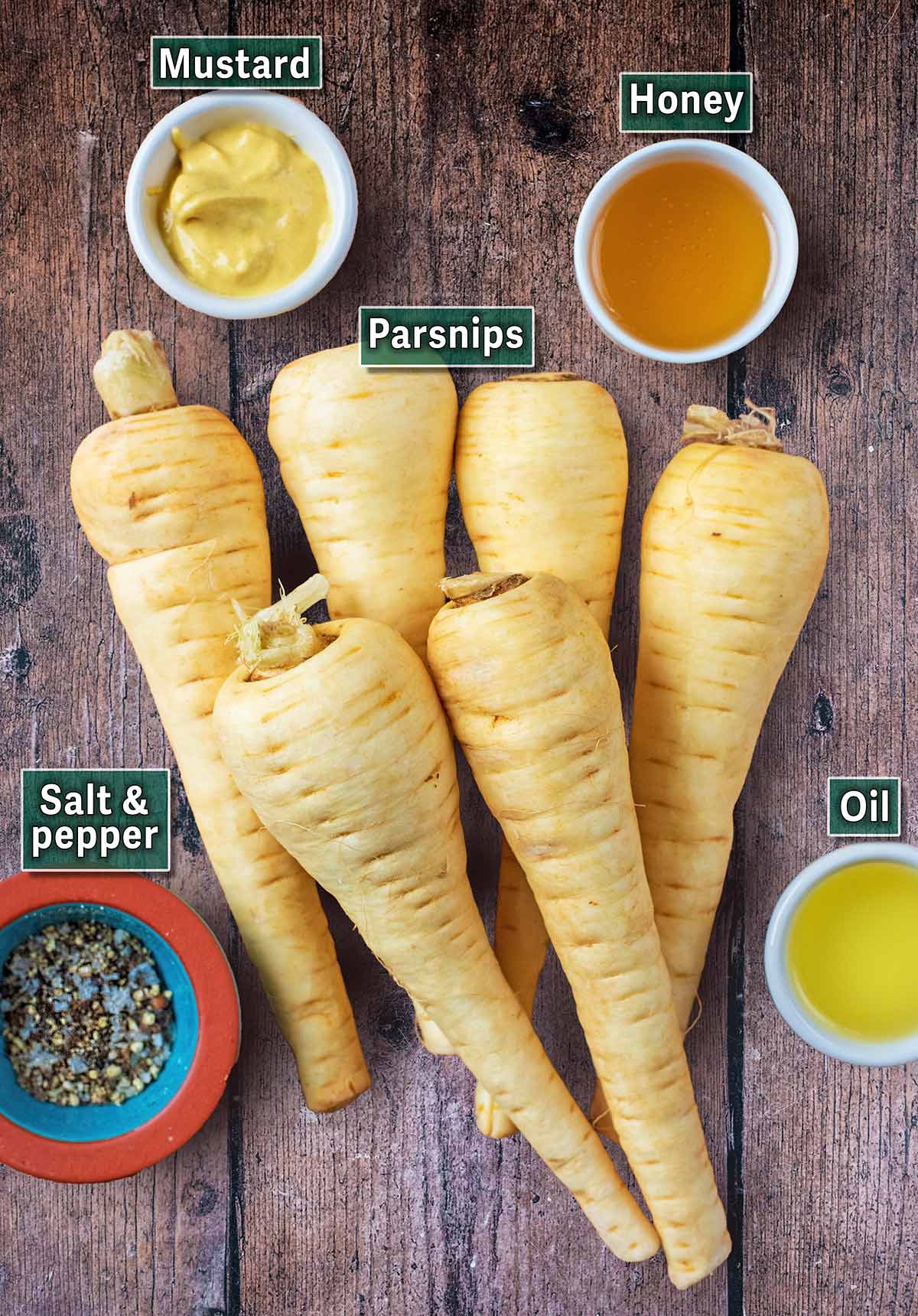 All the ingredients needed for this recipe with text overlay labels.