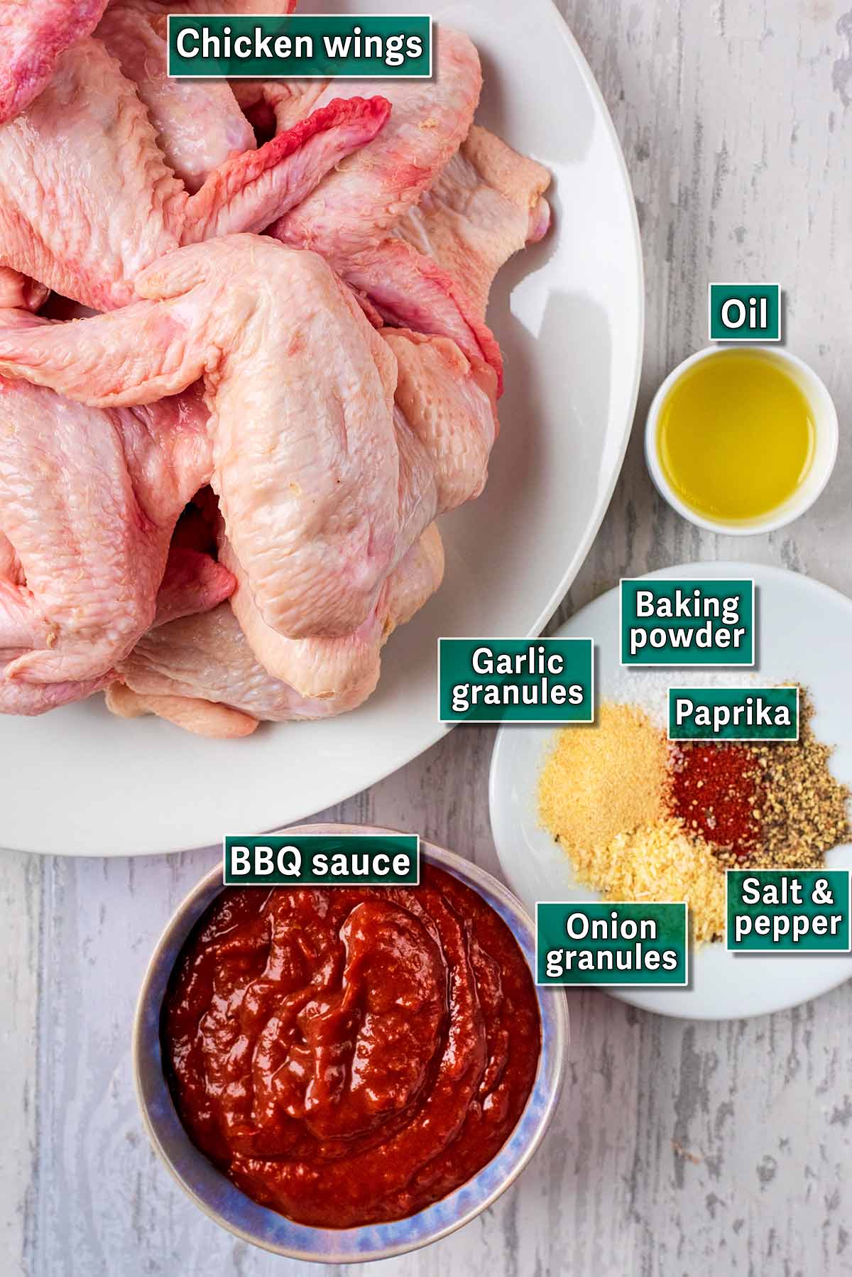 All the ingredients needed for this recipe with text overlay labels.