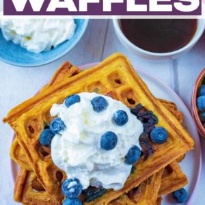 Blueberry Waffles with a text title overlay.