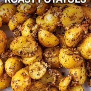 Italian roasted potatoes with a text overlay title.