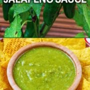 Jalapeño sauce with a text overlay title.