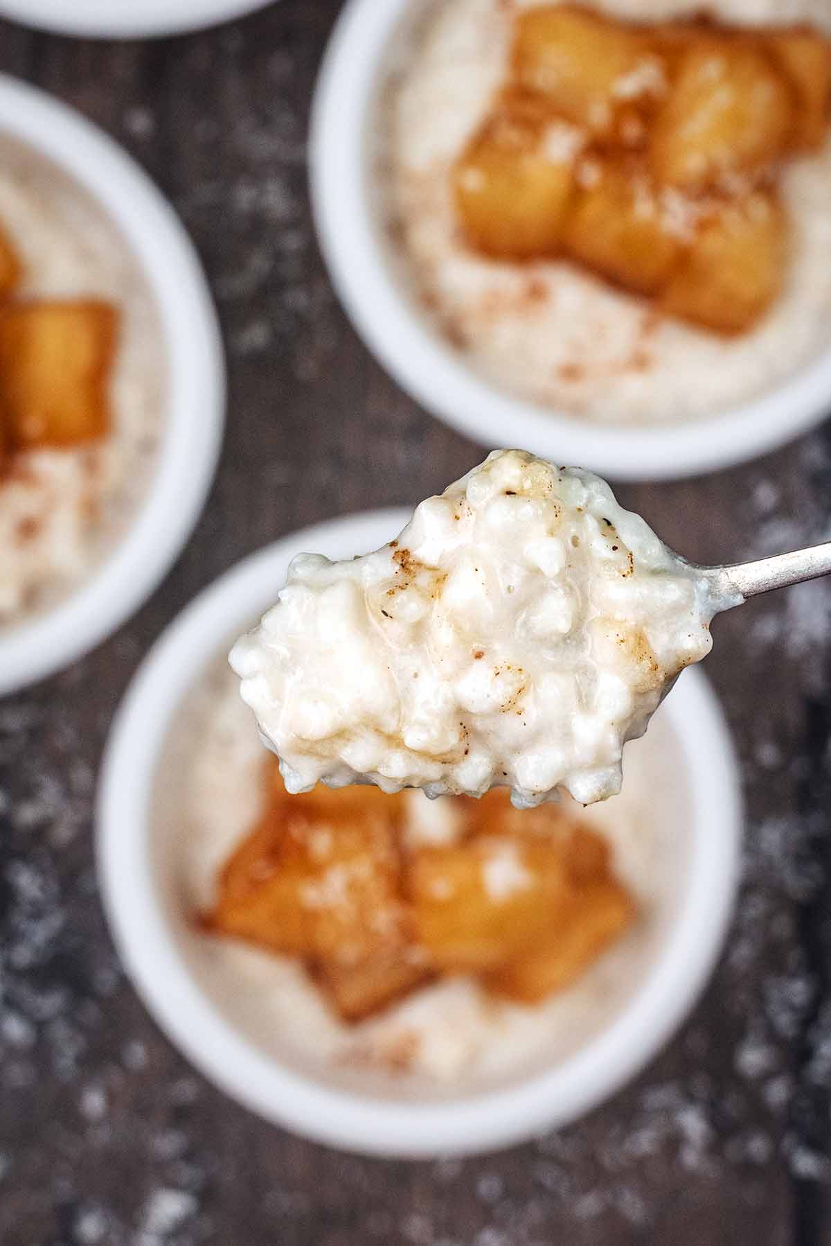 A spoonful of rice pudding.