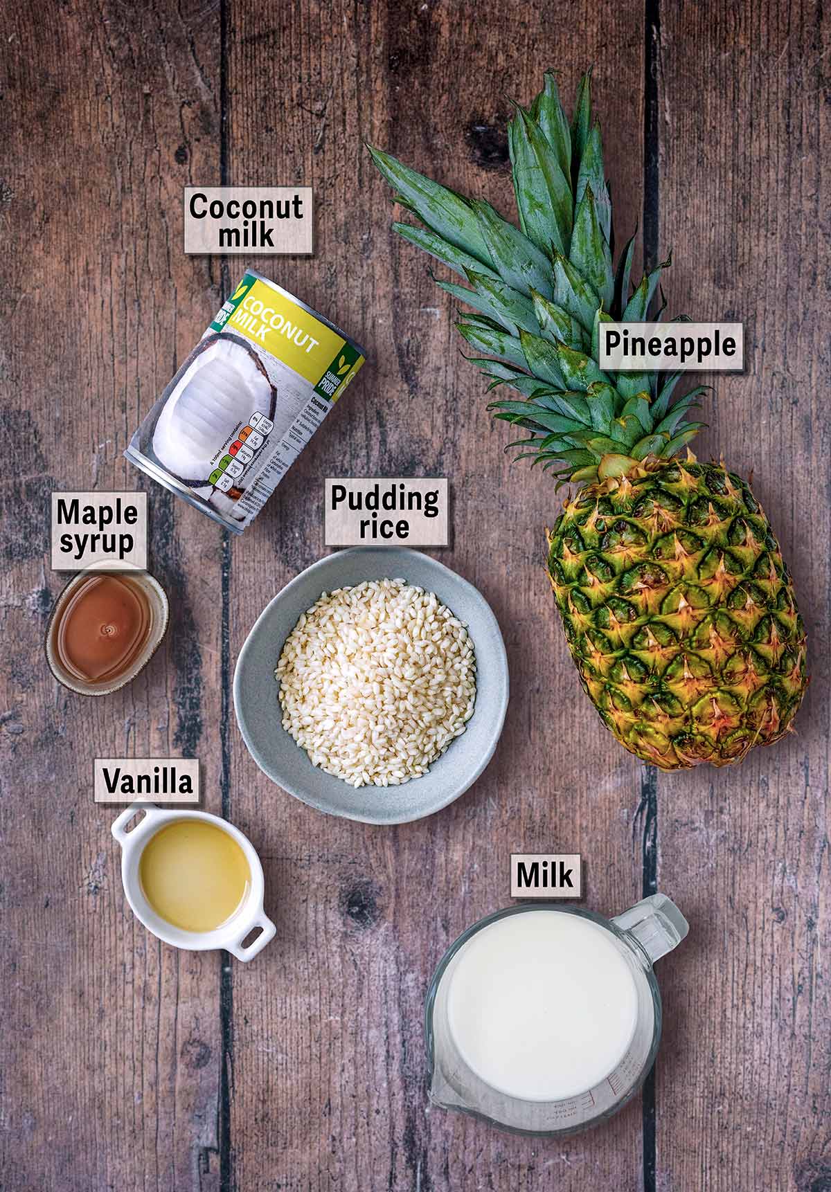 All the ingredients needed for this recipe with text overlay labels.
