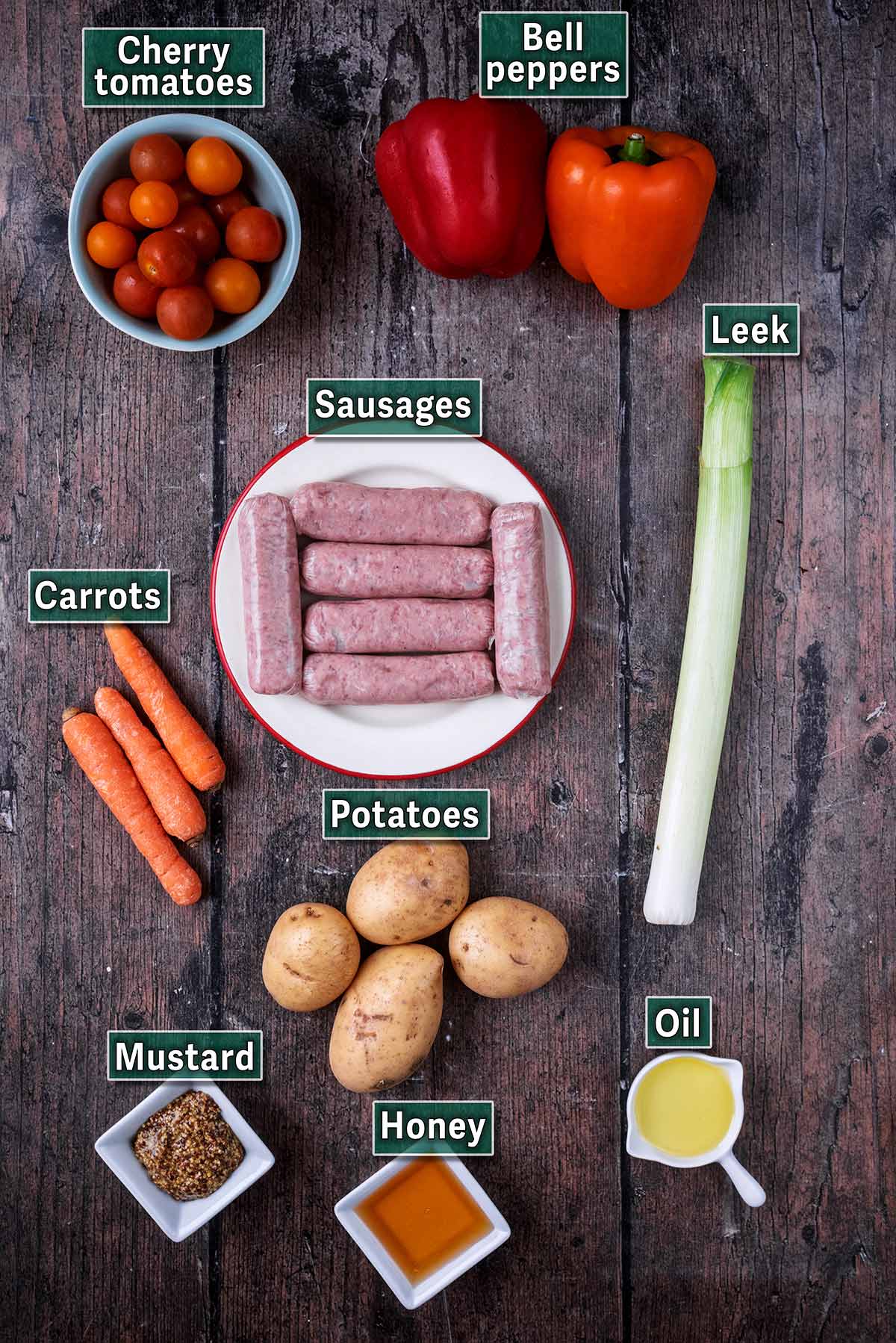 All the ingredients needed for this recipe with text overlay labels.