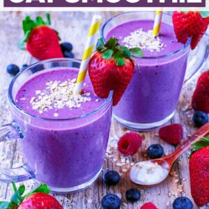 Triple Berry Oat Smoothie with a text title overlay.