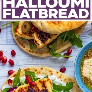 Grilled Halloumi Flatbread with a text title overlay.