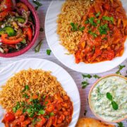 Mushroom curry with a text overlay title.