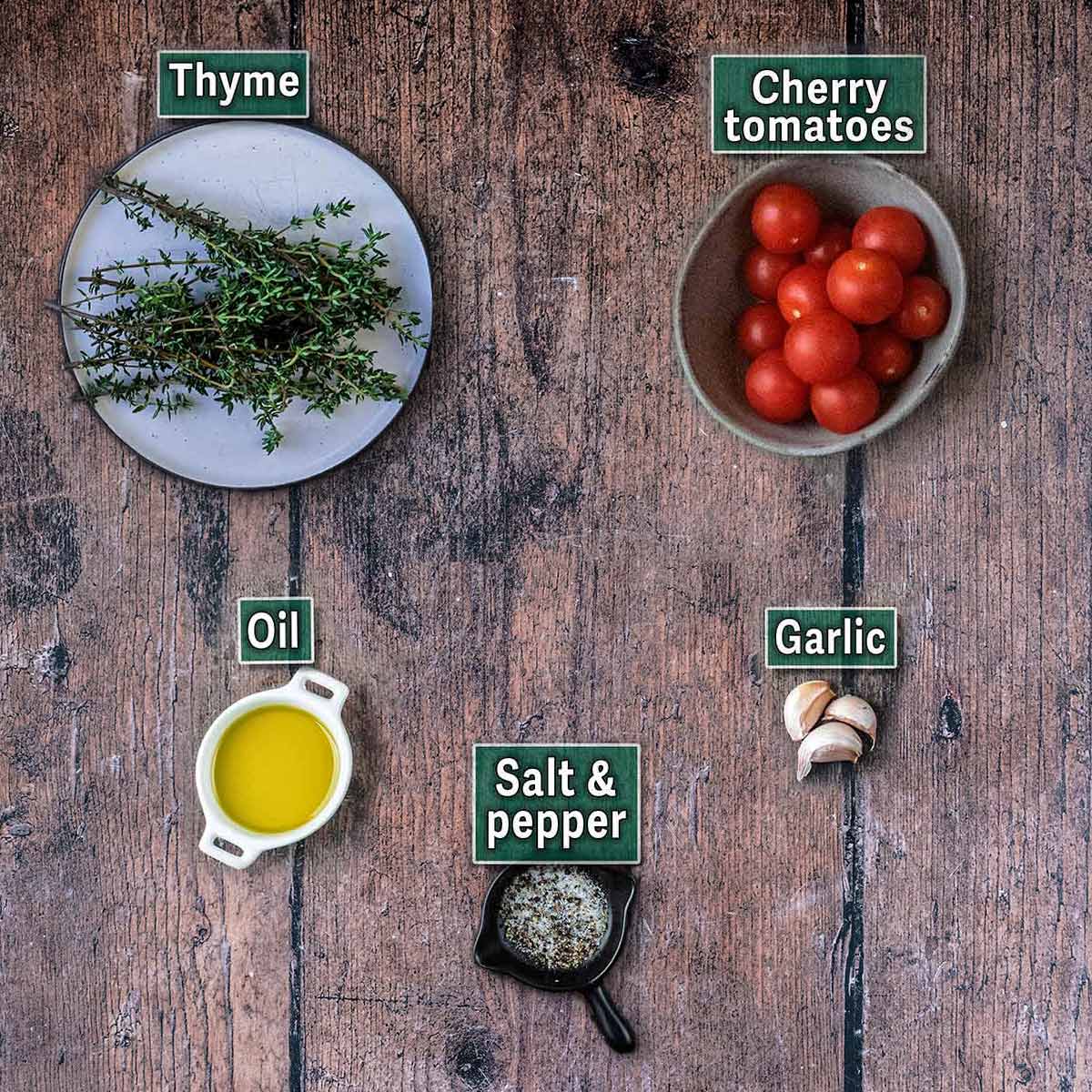 All the ingredients needed for this recipe each with a text overlay label.