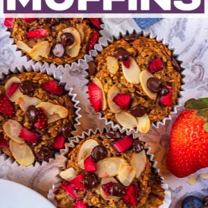Banana oat muffins with a text title overlay.