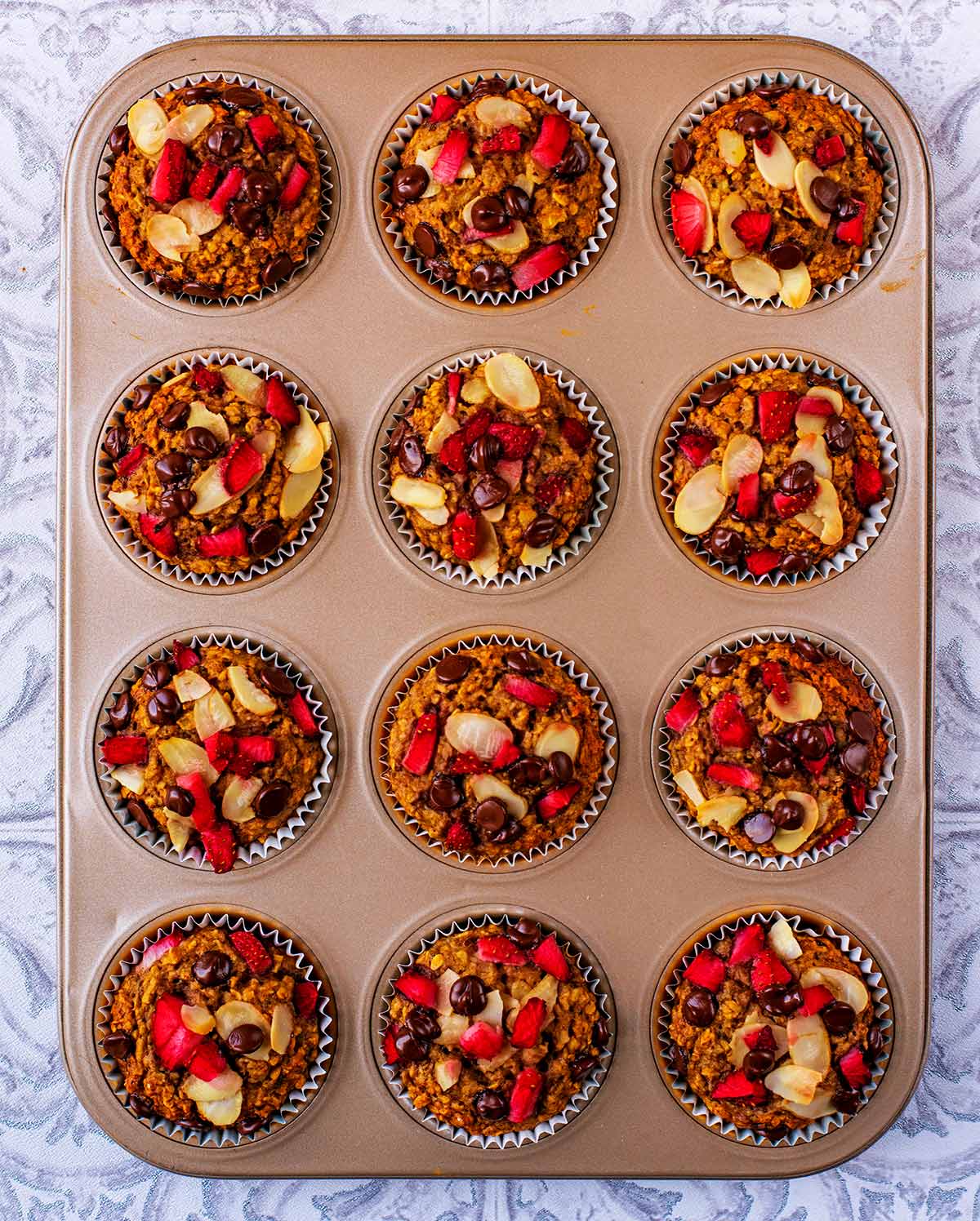 Cooked muffins in the muffin tin.