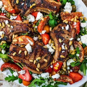 Warm Lamb Salad on a large white serving platter.