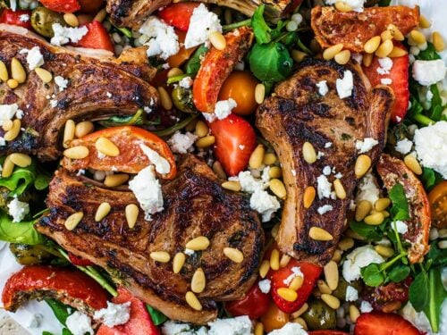 Warm Lamb Salad on a large white serving platter.