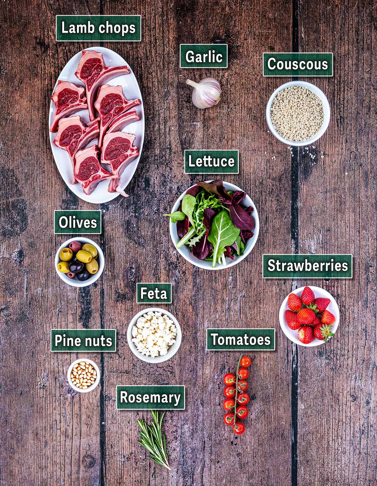 All the ingredients needed for this recipe with text overlay labels.