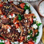 Lamb salad with a text overlay title.