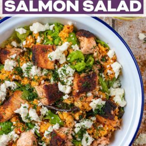 Cajun salmon salad with a text title overlay.