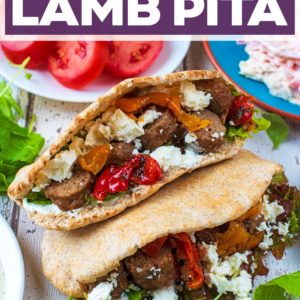 Stuffed Lamb Pitas with a text title overlay.