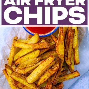 The best air fryer chips with a text title overlay.