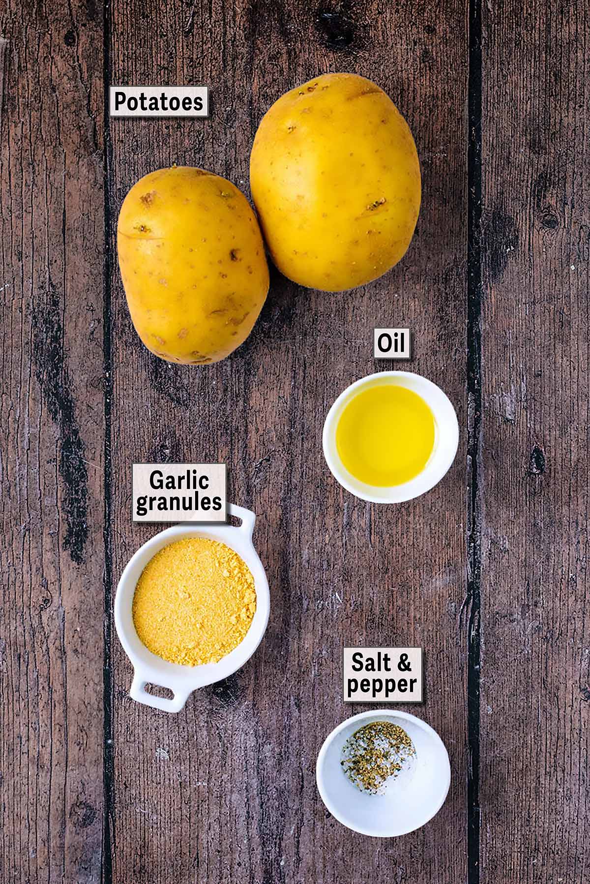All the ingredients needed for this recipe with text overlay labels.
