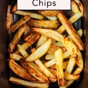 Crispy air fryer chips with a text overlay title.