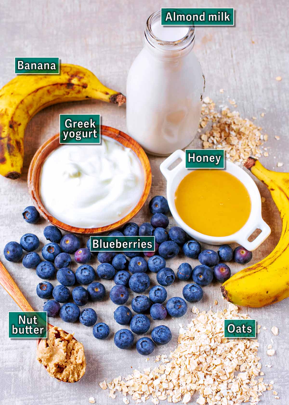 All the ingredients needed for this recipe with text overlay labels.