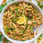 Salmon Pasta Salad in a round bowl.