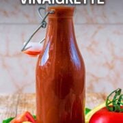 Tomato vinaigrette with a text overlay title.