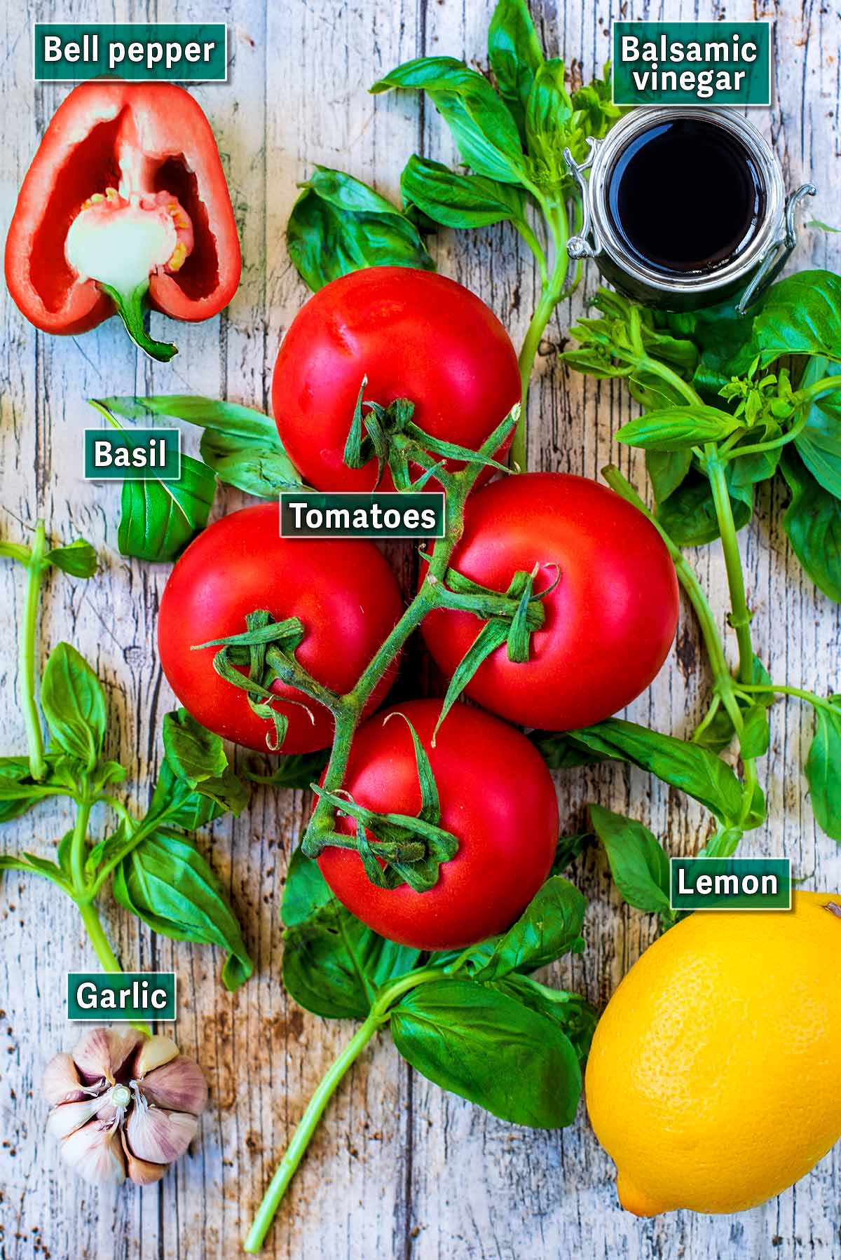 All the ingredients needed for this recipe with text overlay labels.