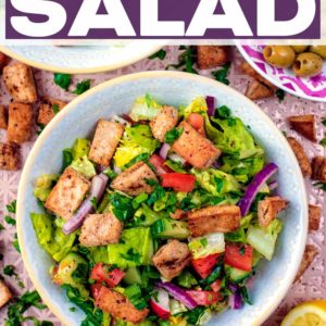Fattoush Salad with a text title overlay.