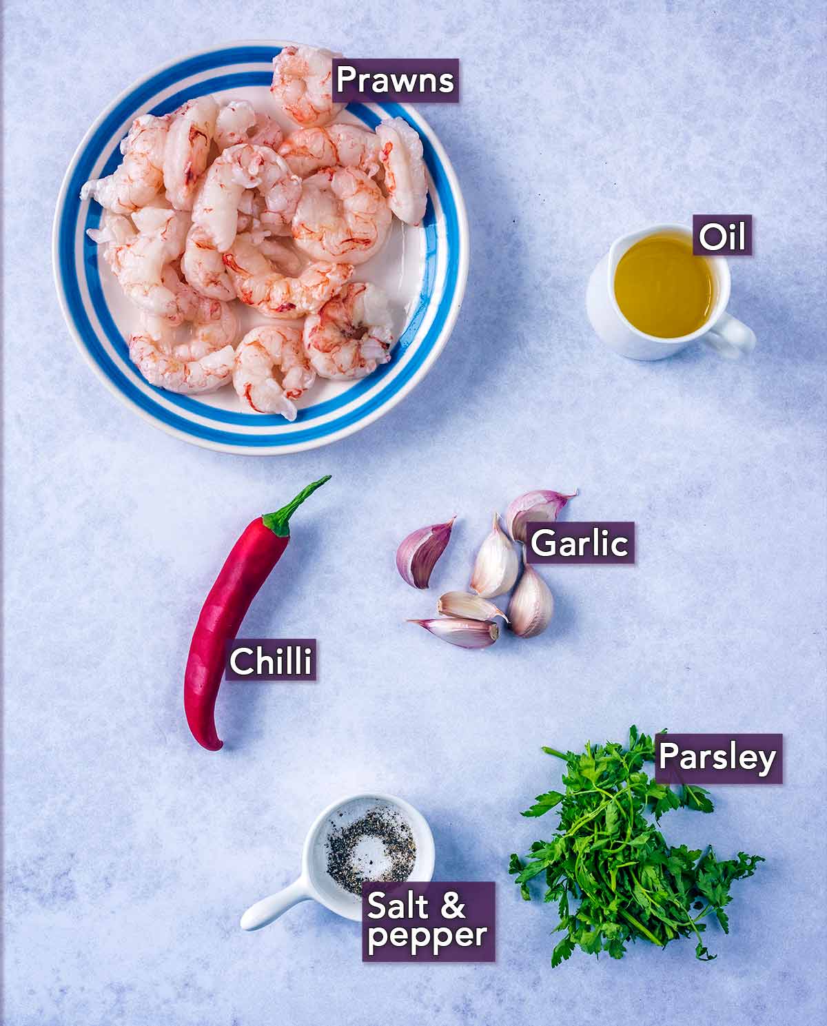 All the ingredients needed for this recipe with text overlay labels.