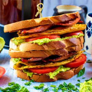 The ultimate breakfast sandwich stacked up.