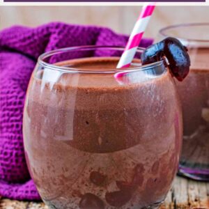 Chocolate cherry smoothie with a text title overlay.