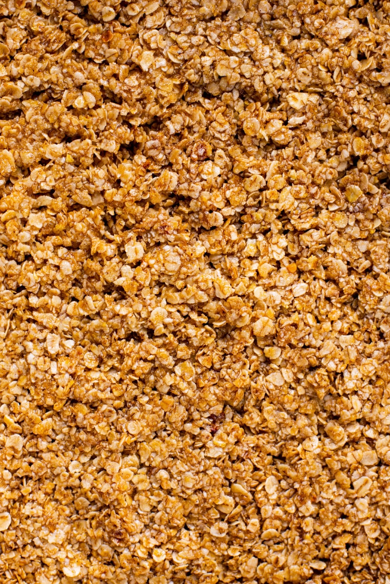 A tray of cooked flapjack before being cut into bars.