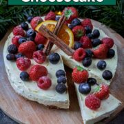 Christmas Cheesecake with a text overlay title.