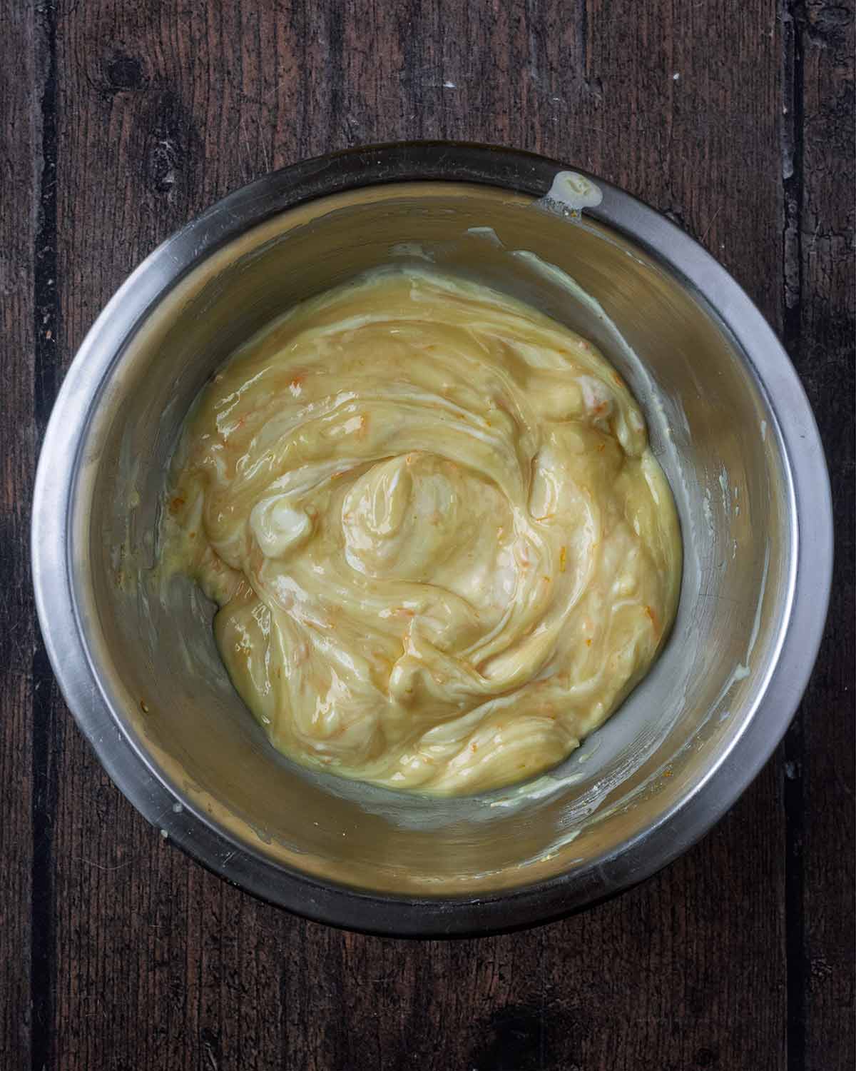 The cream cheese, orange and vanilla all mixed together.