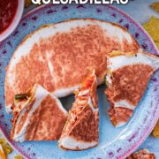 Leftover turkey quesadillas with a text overlay title.