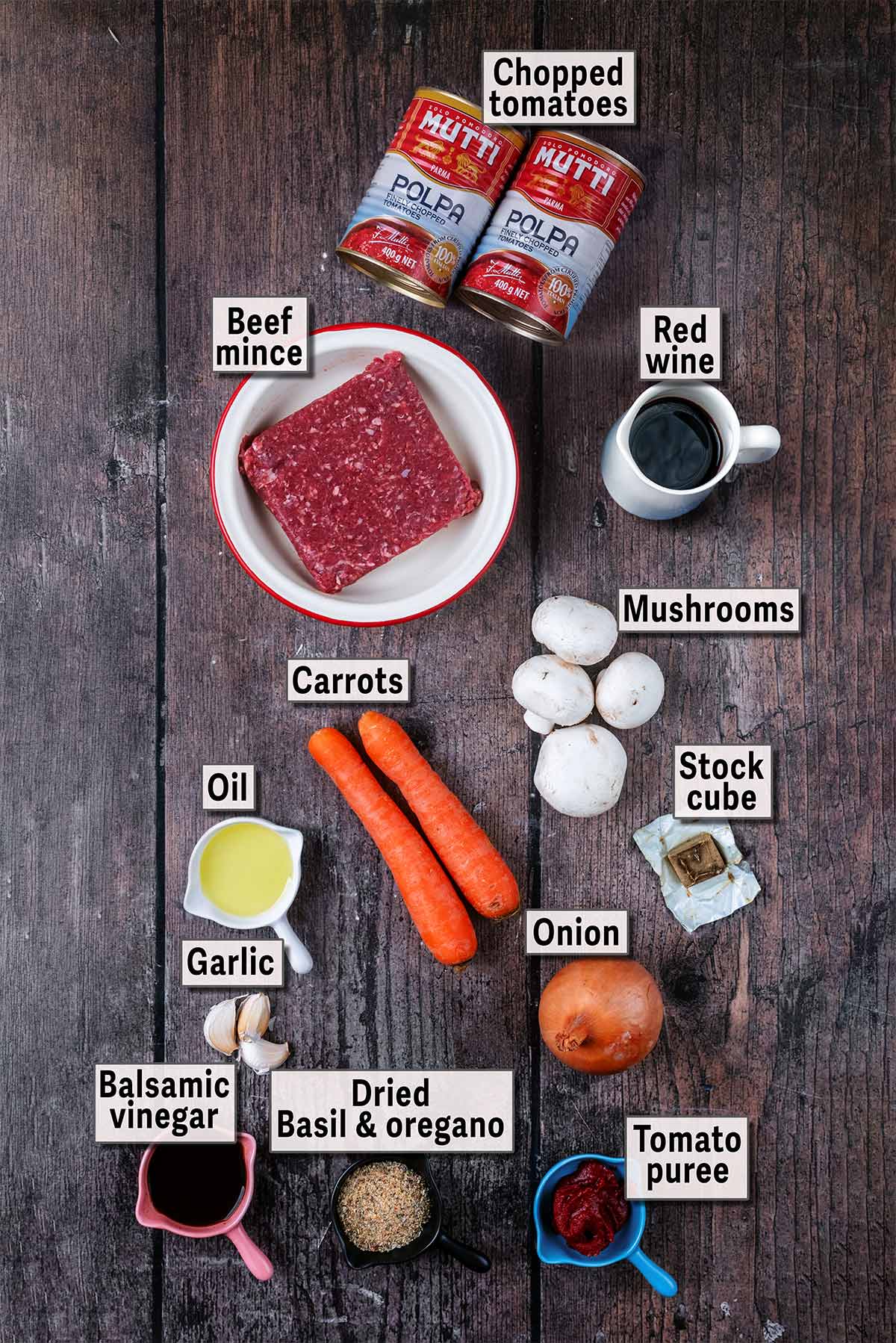 All the ingredients needed for this recipe with text overlay labels.