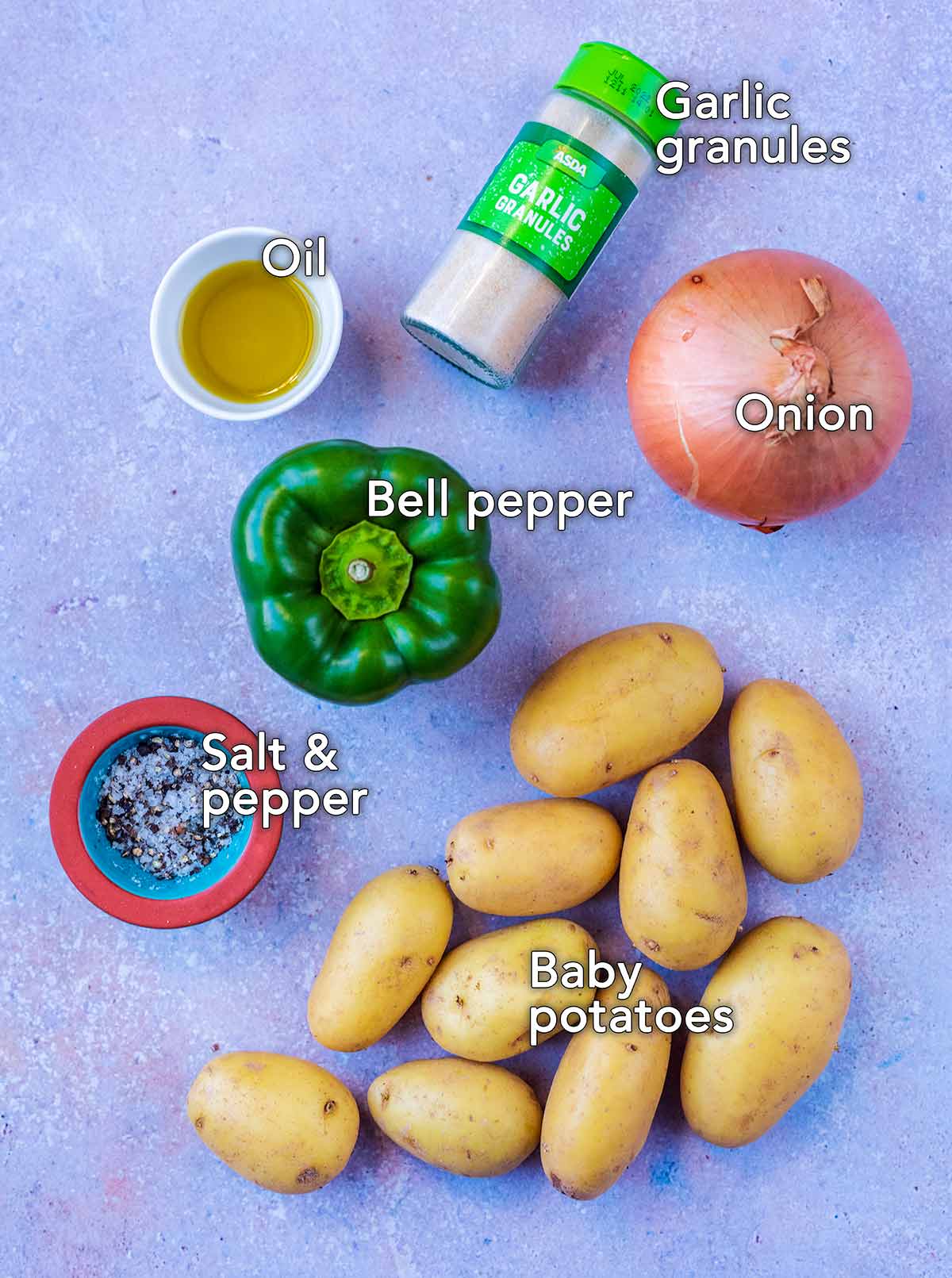 All the ingredients needed for this recipe with text overlay labels.