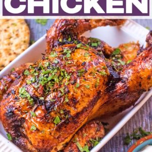 Harissa chicken with a text title overlay.