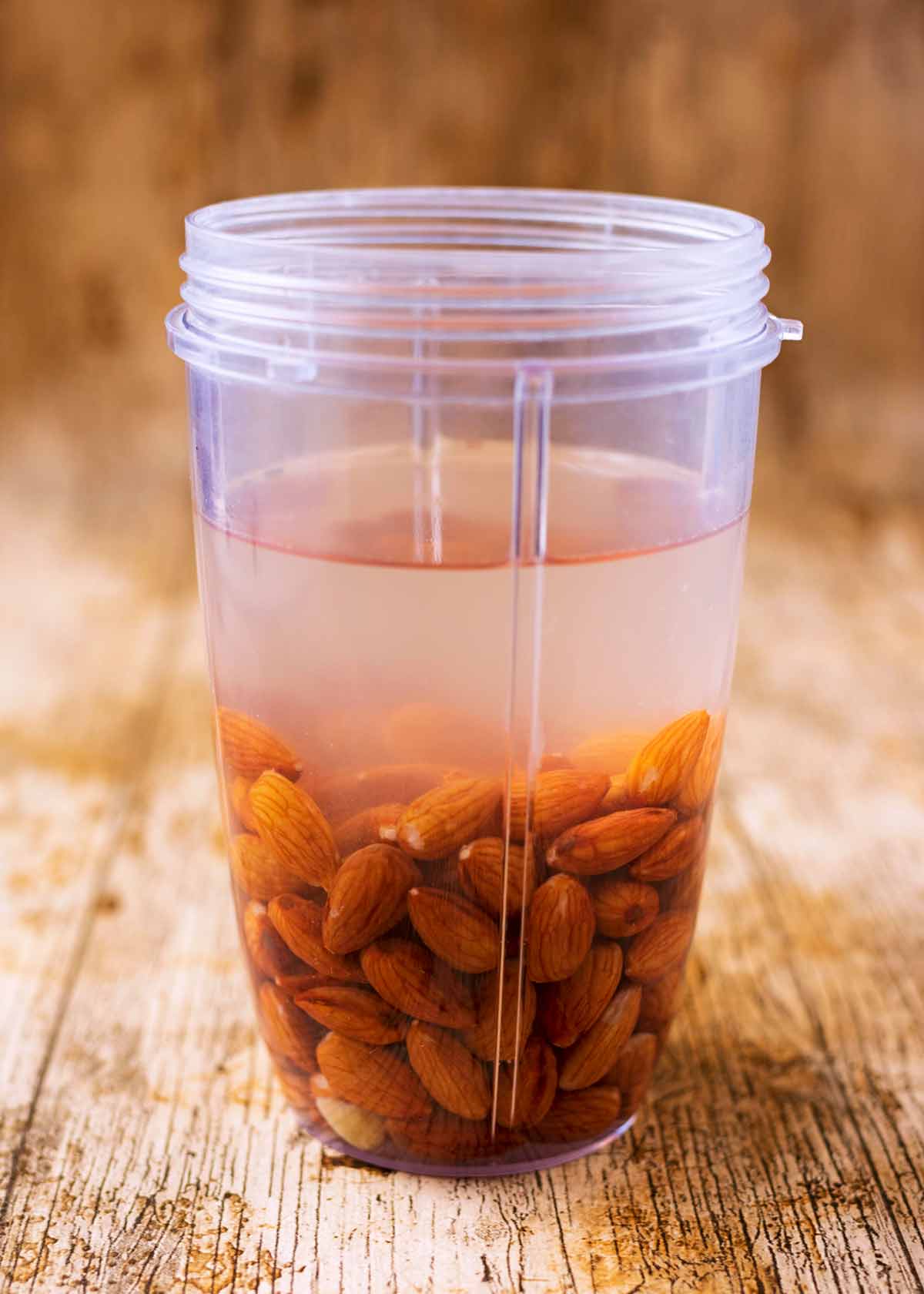 Almonds and water in a blender jug.