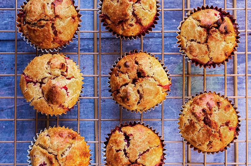 Baked muffins on a cooling rack