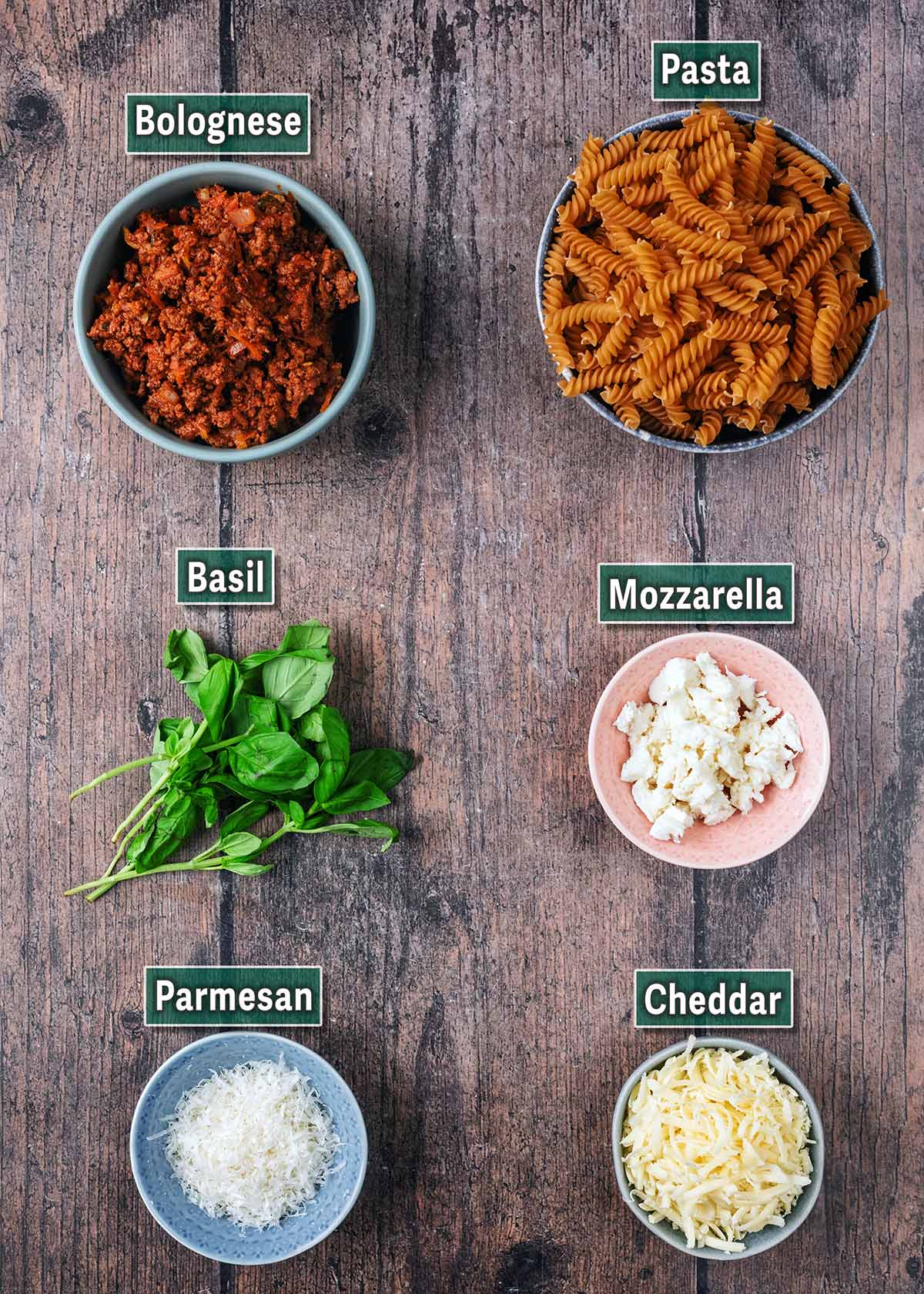 All the ingredients needed for this recipe with text overlay labels.