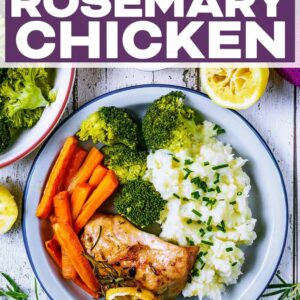 Lemon rosemary chicken with a text title overlay.