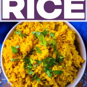 Easy Turmeric Rice with a text title overlay.